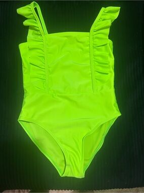 SHEIN Neon Lime Ruffle Strap One-Piece Swimsuit